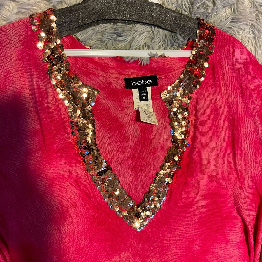 Bebe Sequence Flared Top, Xs - image 3